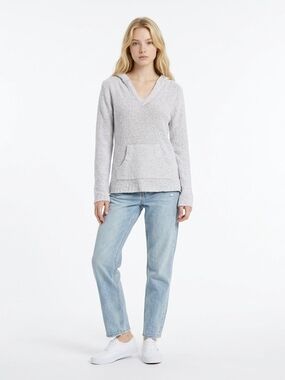 Roxy Cozy V-Neck Hooded Sweater - Light Gray